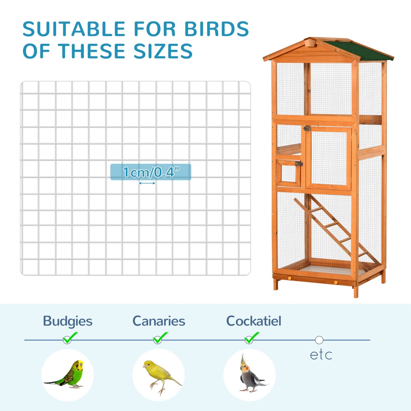 PawHut Wooden Bird Cage Outdoor Aviary Cage w/ Removable Tray, Two Doors - Orange - Baig Merchant