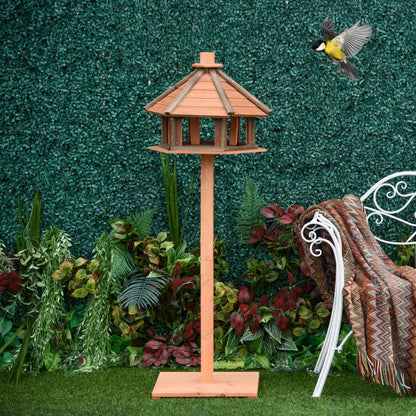 PawHut Wooden Bird Feeder Bird Table Bird House Playstand with Roof 130cm for Outside Use Brown - Baig Merchant