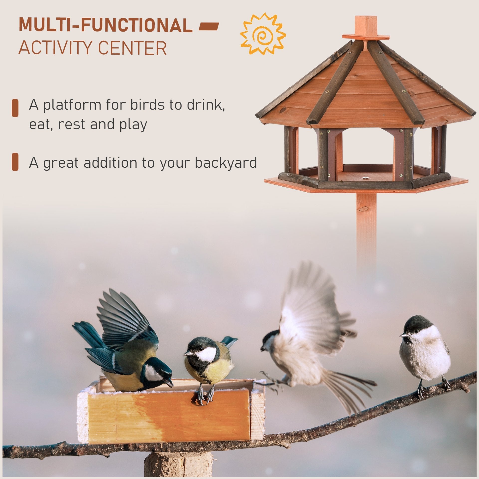 PawHut Wooden Bird Feeder Bird Table Bird House Playstand with Roof 130cm for Outside Use Brown - Baig Merchant