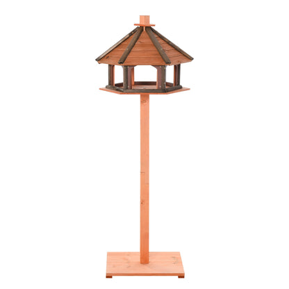 PawHut Wooden Bird Feeder Bird Table Bird House Playstand with Roof 130cm for Outside Use Brown - Baig Merchant