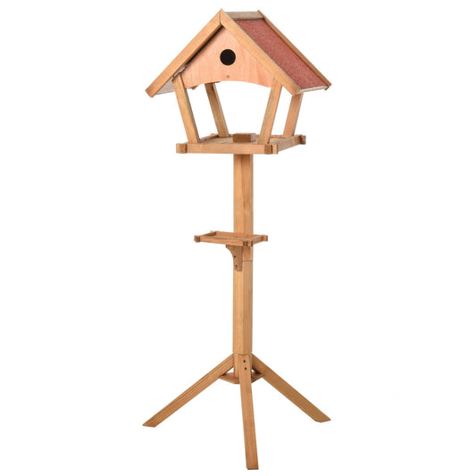 PawHut Wooden Bird Feeder Table Freestanding for Garden Backyard Outside Decorative Pre - cut Weather Resistant Roof 49 x 45 x 139 cm Natural - Baig Merchant