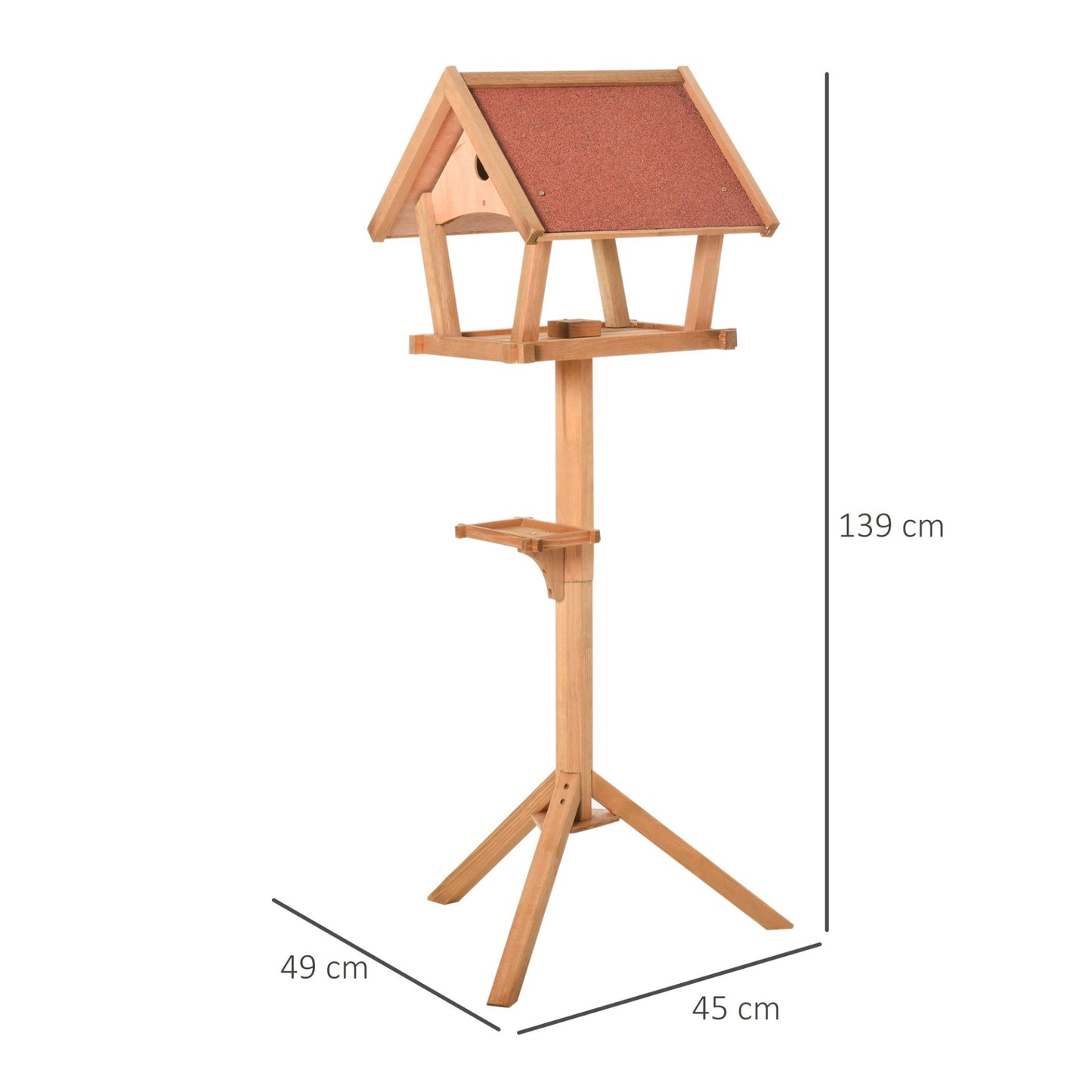 PawHut Wooden Bird Feeder Table Freestanding for Garden Backyard Outside Decorative Pre - cut Weather Resistant Roof 49 x 45 x 139 cm Natural - Baig Merchant