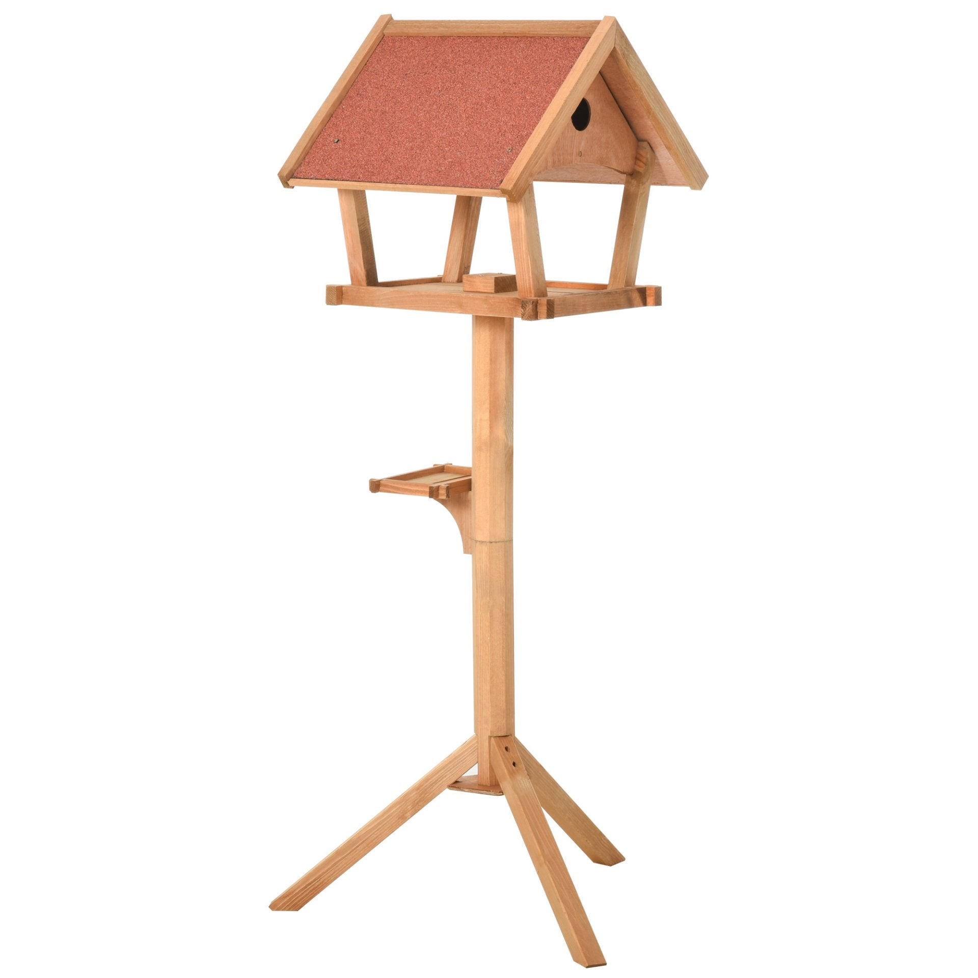 PawHut Wooden Bird Feeder Table Freestanding for Garden Backyard Outside Decorative Pre - cut Weather Resistant Roof 49 x 45 x 139 cm Natural - Baig Merchant