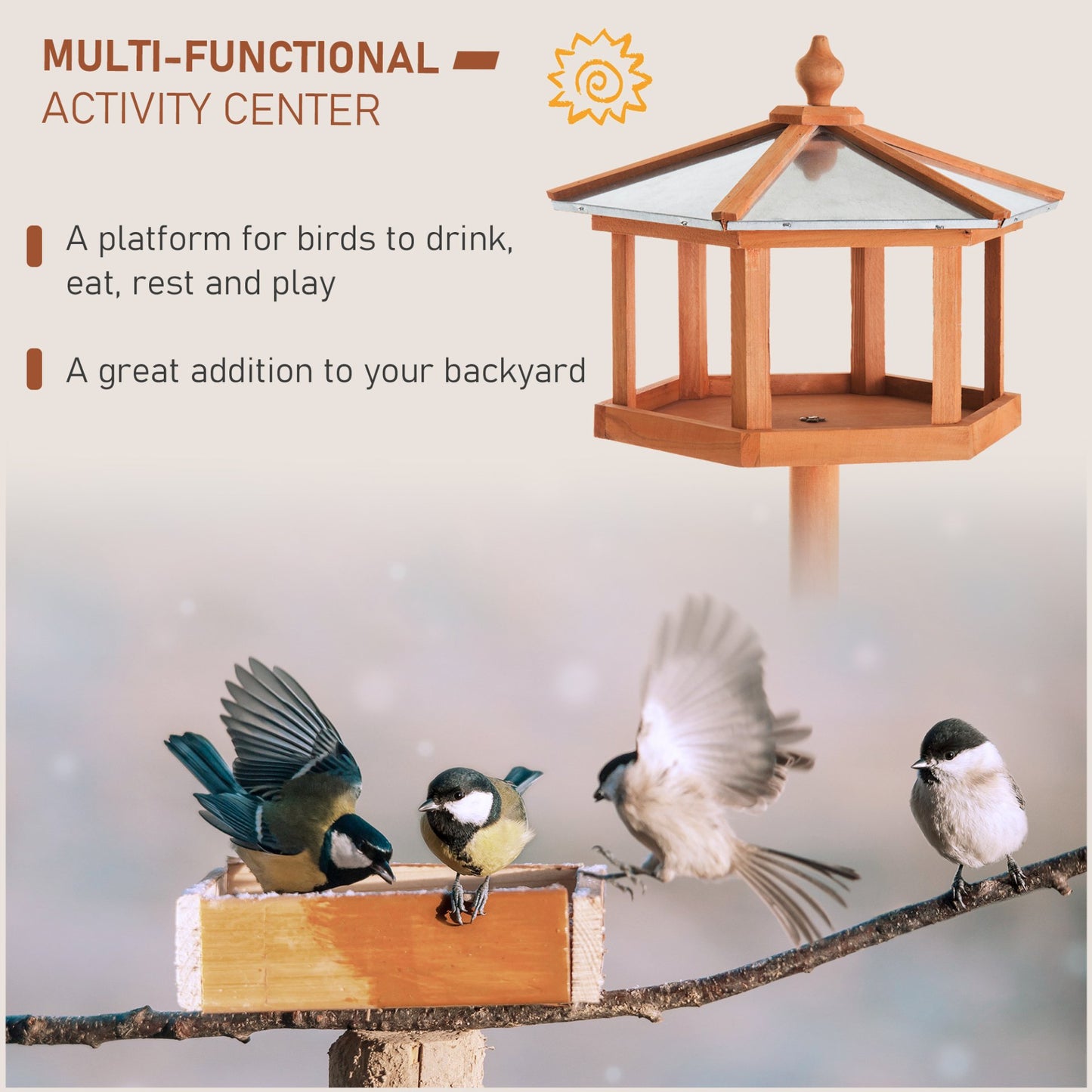 PawHut Wooden Bird Table Free Standing Bird Feeder Parrot Stand for Garden Patio or Balcony 153cm High - Baig Merchant