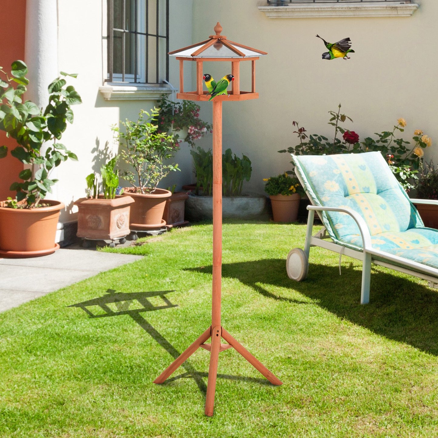 PawHut Wooden Bird Table Free Standing Bird Feeder Parrot Stand for Garden Patio or Balcony 153cm High - Baig Merchant