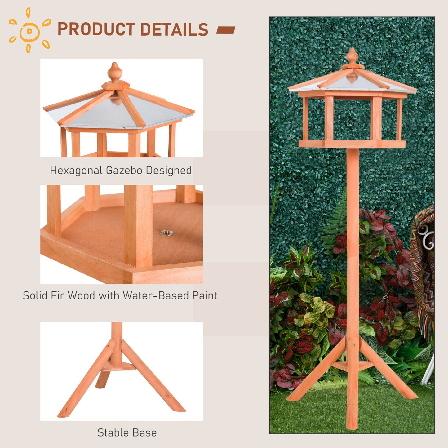 PawHut Wooden Bird Table Free Standing Feeder Garden Sheltered Feeding Station Parrot Stand Birdhouse Φ40x113cm - Baig Merchant