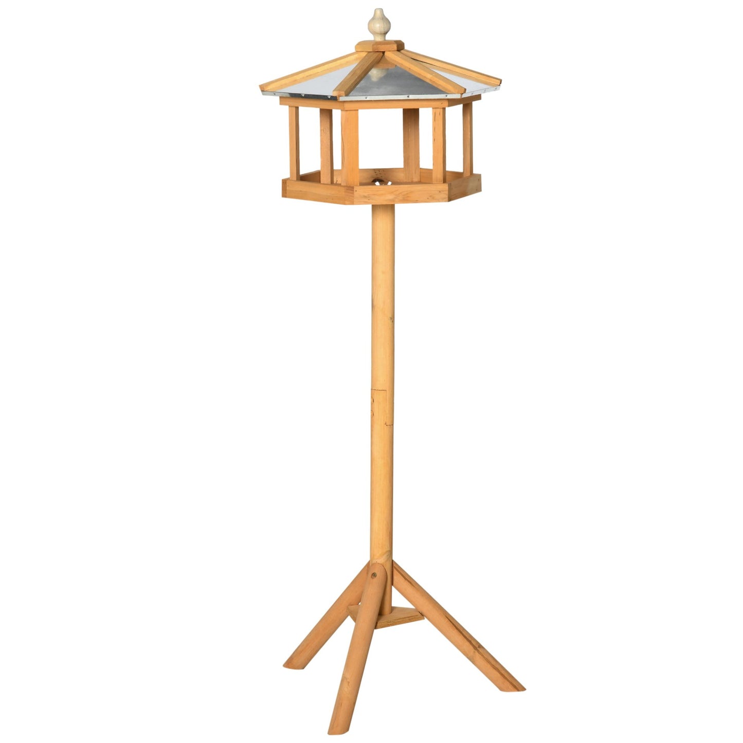 PawHut Wooden Bird Table Free Standing Feeder Garden Sheltered Feeding Station Parrot Stand Birdhouse Φ40x113cm - Baig Merchant