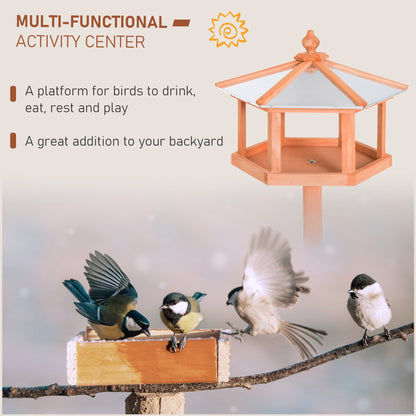 PawHut Wooden Bird Table Free Standing Feeder Garden Sheltered Feeding Station Parrot Stand Birdhouse Φ40x113cm - Baig Merchant