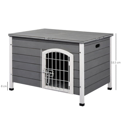 PawHut Wooden Dog Kennel Crate Pet House Wire Door Openable Top Removable Bottom Grey 80 x 55 x 53.5cm - Baig Merchant