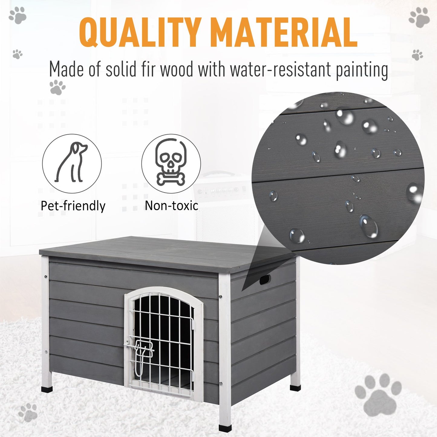 PawHut Wooden Dog Kennel Crate Pet House Wire Door Openable Top Removable Bottom Grey 80 x 55 x 53.5cm - Baig Merchant