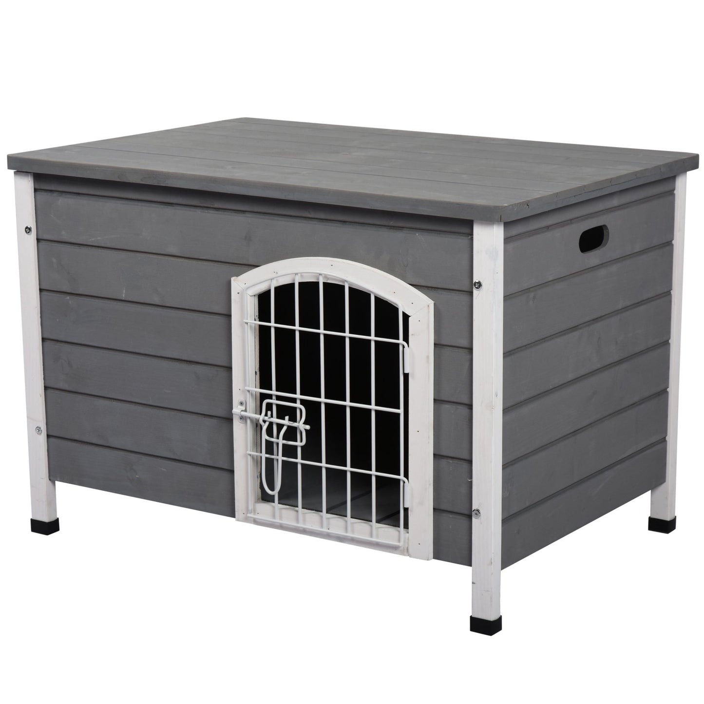 PawHut Wooden Dog Kennel Crate Pet House Wire Door Openable Top Removable Bottom Grey 80 x 55 x 53.5cm - Baig Merchant