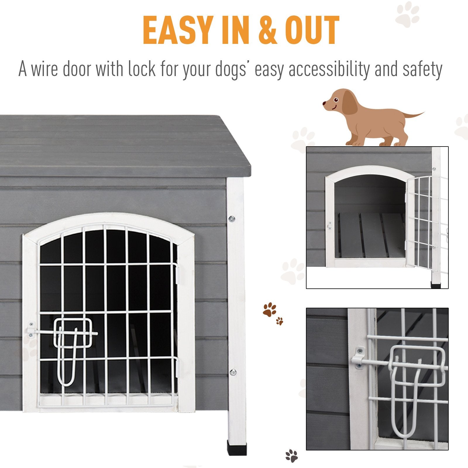 PawHut Wooden Dog Kennel Crate Pet House Wire Door Openable Top Removable Bottom Grey 80 x 55 x 53.5cm - Baig Merchant