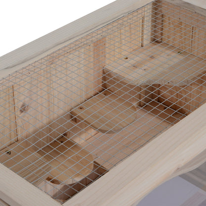 PawHut Wooden Hamster Cage Mouse Mice Rodent Small Animals Hutch Exercise Play House 60 x 35 x 42cm - Baig Merchant