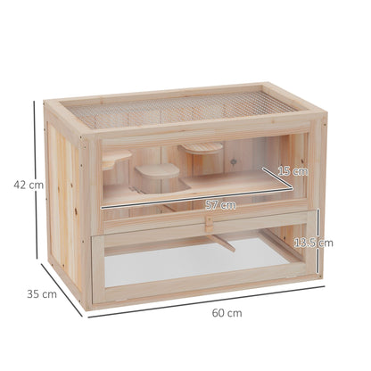 PawHut Wooden Hamster Cage Mouse Mice Rodent Small Animals Hutch Exercise Play House 60 x 35 x 42cm - Baig Merchant