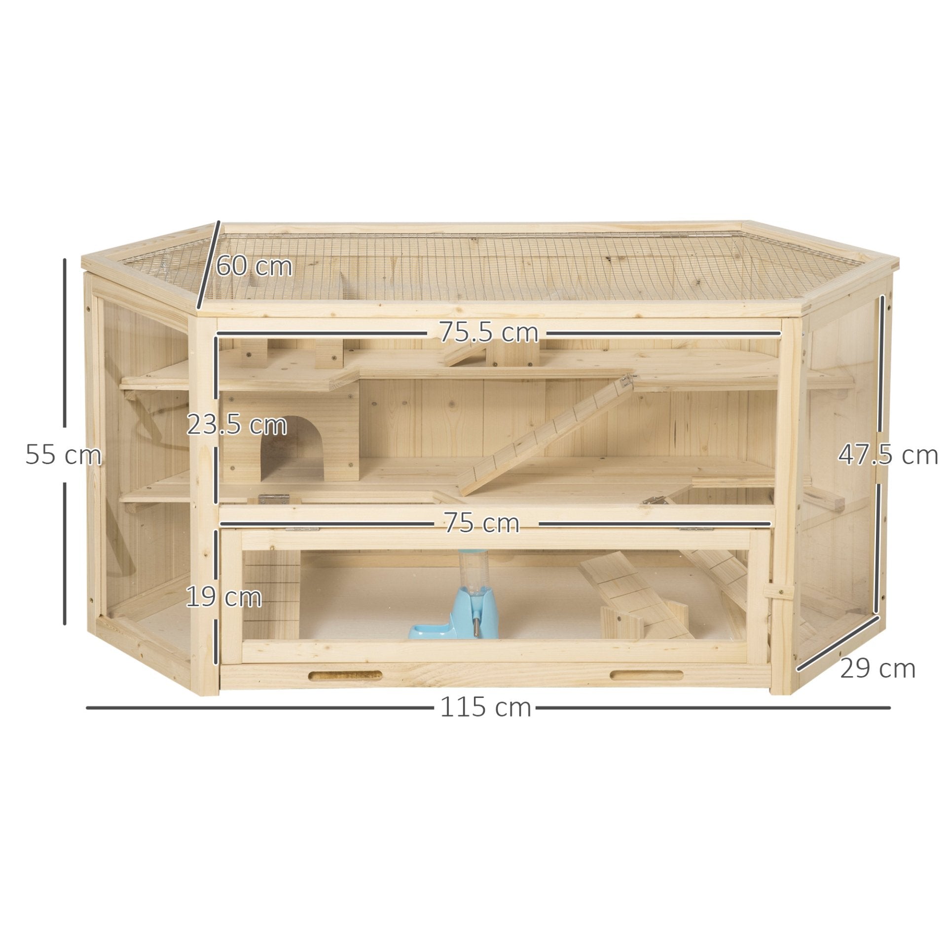 PawHut Wooden Large Hamster Cage Small Animal Exercise Play House 3 Tier with Sliding Tray, Natural - Baig Merchant