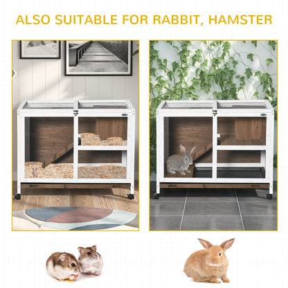 PawHut Wooden Rabbit Hutch Guinea Pigs House Bunny Small Animal Cage - Brown - Baig Merchant