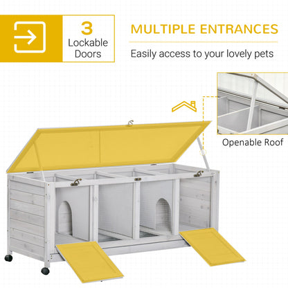 PawHut Wooden Rabbit Hutch, Mobile Guinea Pig Cage, Separable Bunny Run, Small Animal House for Indoor Outdoor with Wheels, Slide - out Tray, 138 x 53 x 61cm, Light Grey - Baig Merchant