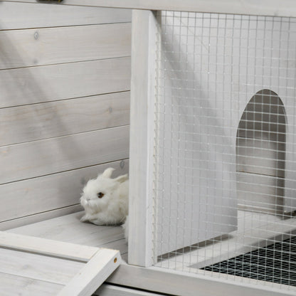 PawHut Wooden Rabbit Hutch, Mobile Guinea Pig Cage, Separable Bunny Run, Small Animal House for Indoor Outdoor with Wheels, Slide - out Tray, 138 x 53 x 61cm, Light Grey - Baig Merchant