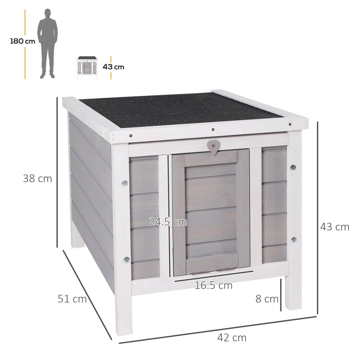 PawHut Wooden Rabbit Hutch Outdoor, Guinea Pig Hutch, Rabbit Hideaway, Cat House, Bunny Cage Small Animal House 51 x 42 x 43 cm, Grey - Baig Merchant