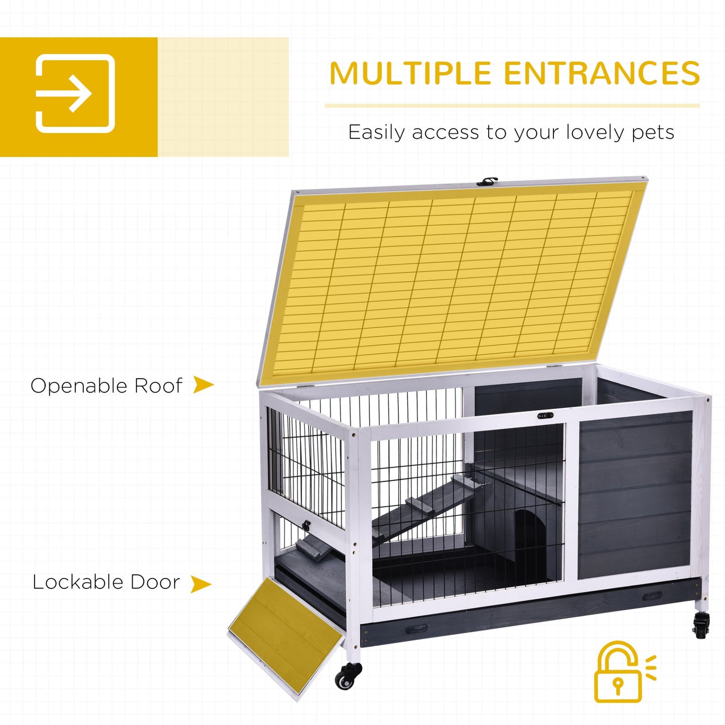 PawHut Wooden Rabbit Hutch Portable Indoor Guinea Pigs House Bunny Small Animal Cage Openable Roof Enclosed Run 90 x 53 x 59 cm - Baig Merchant