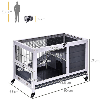 PawHut Wooden Rabbit Hutch Portable Indoor Guinea Pigs House Bunny Small Animal Cage Openable Roof Enclosed Run 90 x 53 x 59 cm - Baig Merchant