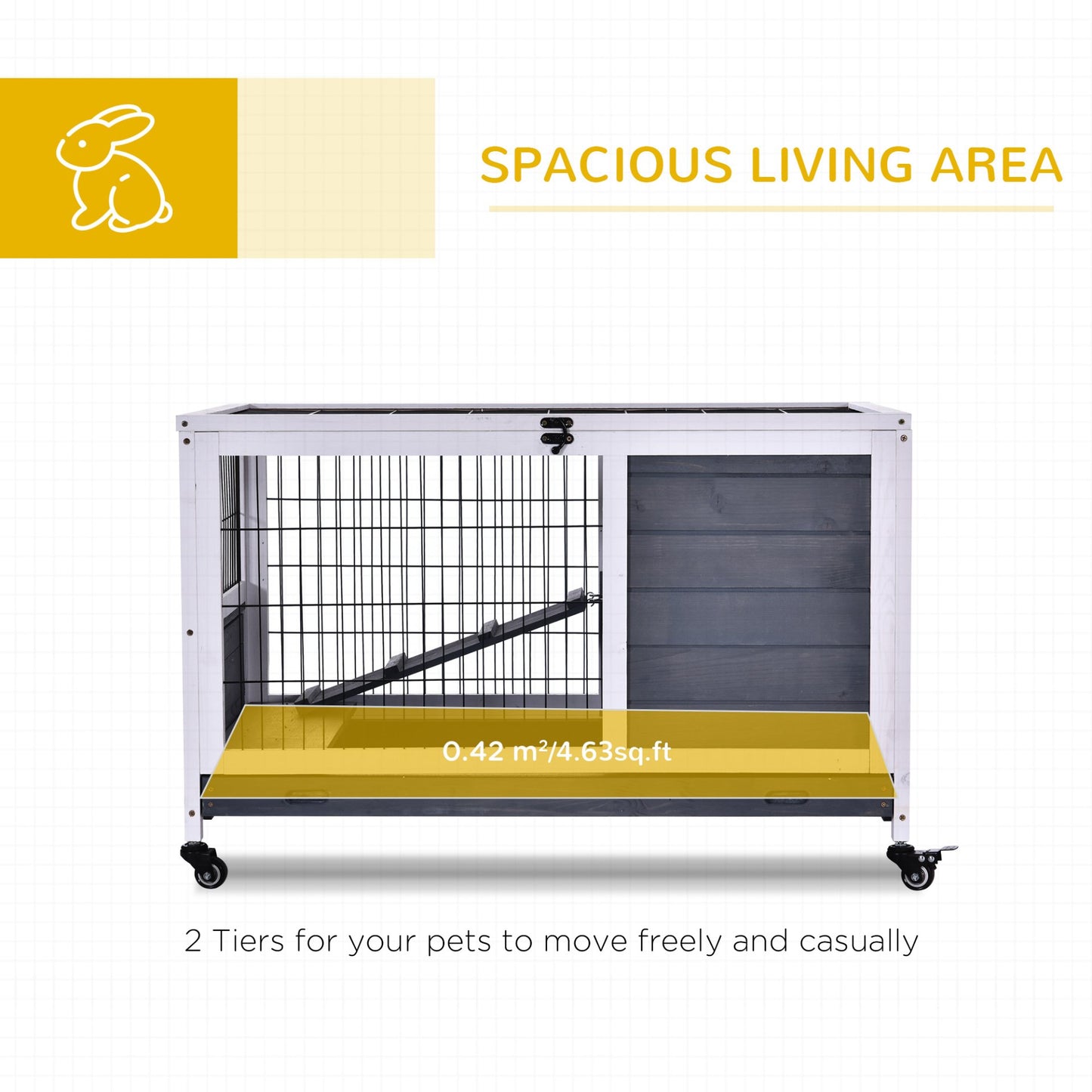 PawHut Wooden Rabbit Hutch Portable Indoor Guinea Pigs House Bunny Small Animal Cage Openable Roof Enclosed Run 90 x 53 x 59 cm - Baig Merchant