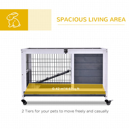 PawHut Wooden Rabbit Hutch Portable Indoor Guinea Pigs House Bunny Small Animal Cage Openable Roof Enclosed Run 90 x 53 x 59 cm - Baig Merchant