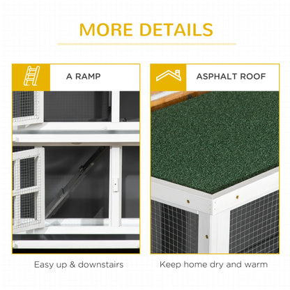 PawHut Wooden Rabbit Hutch with Wheels, Guinea Pig Cage, Small Animal House for Outdoor & Indoor with Slide - out Trays, 119 x 50.5 x 109cm, Grey - Baig Merchant