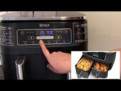 Ninja AF300UK Foodi Dual Zone Digital Air Fryer, 2 Drawers, 7.6L, 6-in-1, Black - UK