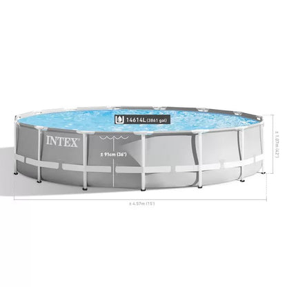 Intex 15ft (4.6m) Prism Frame Round Pool with Filter Pump and Ladder - Baig Merchant