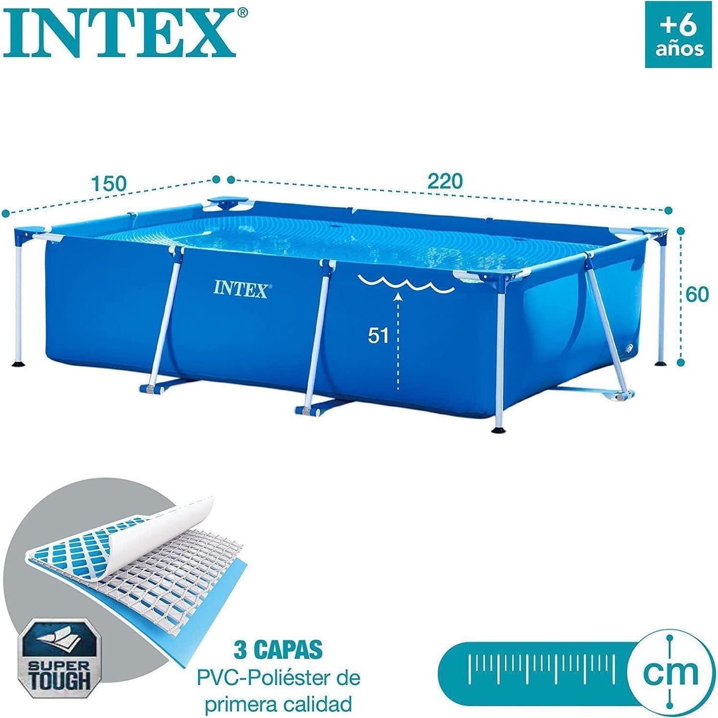 Intex 28270 Rectangular Outdoor Garden Summer Pool, without Filter Pump, 220 x 150 x 60 cm - Baig Merchant