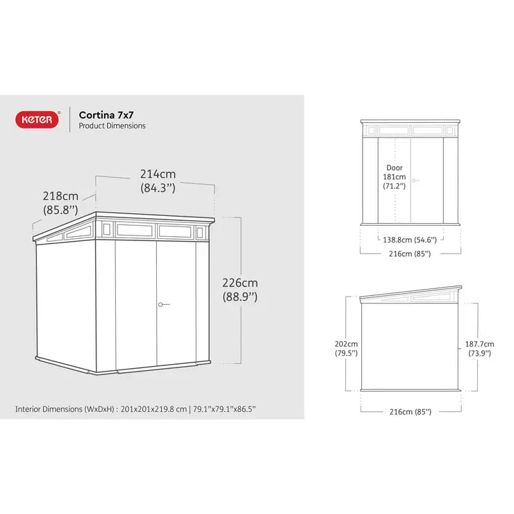 Keter Cortina 7ft 1" x 7ft 1" (2.16 x 2.16m) Large Outdoor Garden Storage Shed - Baig Merchant