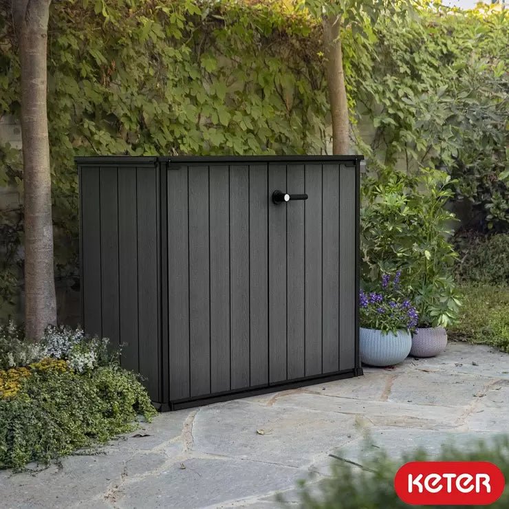 Keter Cortina Bella 4ft 6" x 2ft 4" (1.4 x 0.7m) 1,000 Litre Vertical Outdoor Storage Shed with Base - Baig Merchant