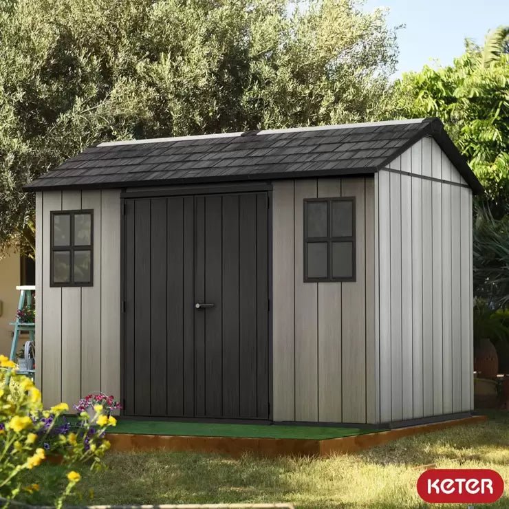 Keter Oakland Outdoor Plastic Garden Storage Shed, Grey, 11 x 7.5 feet - Baig Merchant