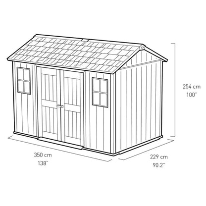 Keter Oakland Outdoor Plastic Garden Storage Shed, Grey, 11 x 7.5 feet - Baig Merchant