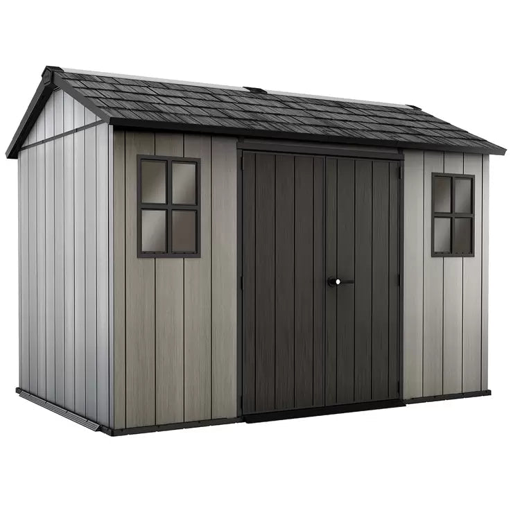 Keter Oakland Outdoor Plastic Garden Storage Shed, Grey, 11 x 7.5 feet - Baig Merchant