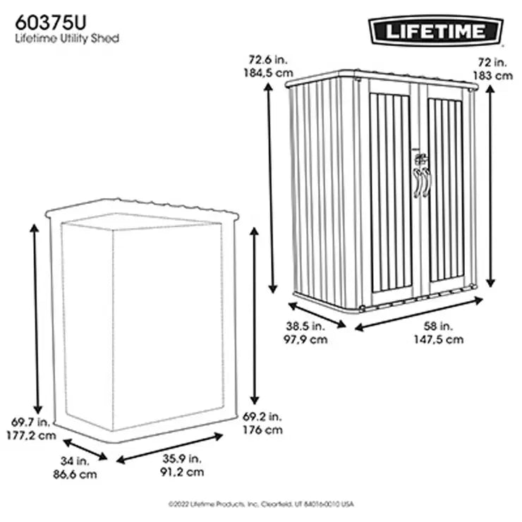 Lifetime 4ft 8" x 3ft 2" (1.47 x 0.97m) Rough Cut Vertical 2,060 Litre Storage Shed - Model 60375U - Baig Merchant