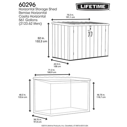 Lifetime 6ft 3" x 3ft 6" (1.9 x 1.1m) Horizontal 2,124 Litre Storage Shed - Model 60296U - Baig Merchant