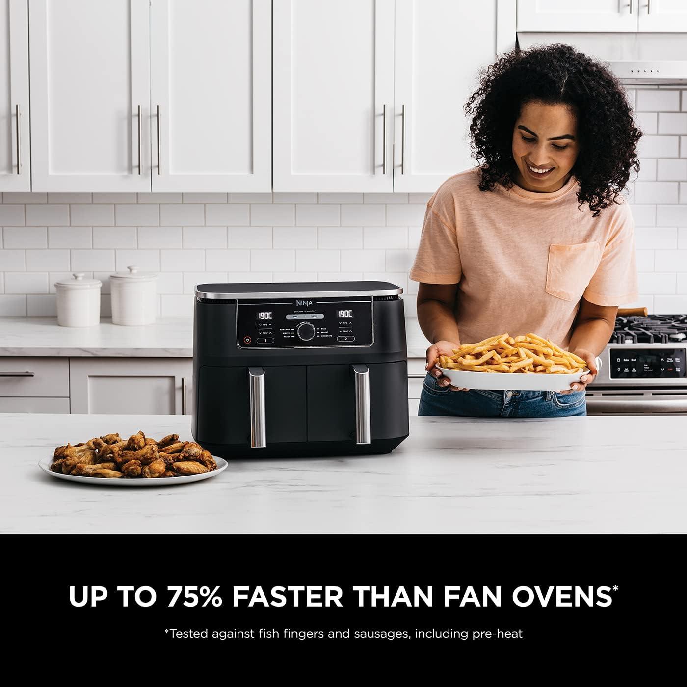 Ninja AF300UK Foodi Dual Zone Digital Air Fryer, 2 Drawers, 7.6L, 6-in-1, Black - UK - Baig Merchant