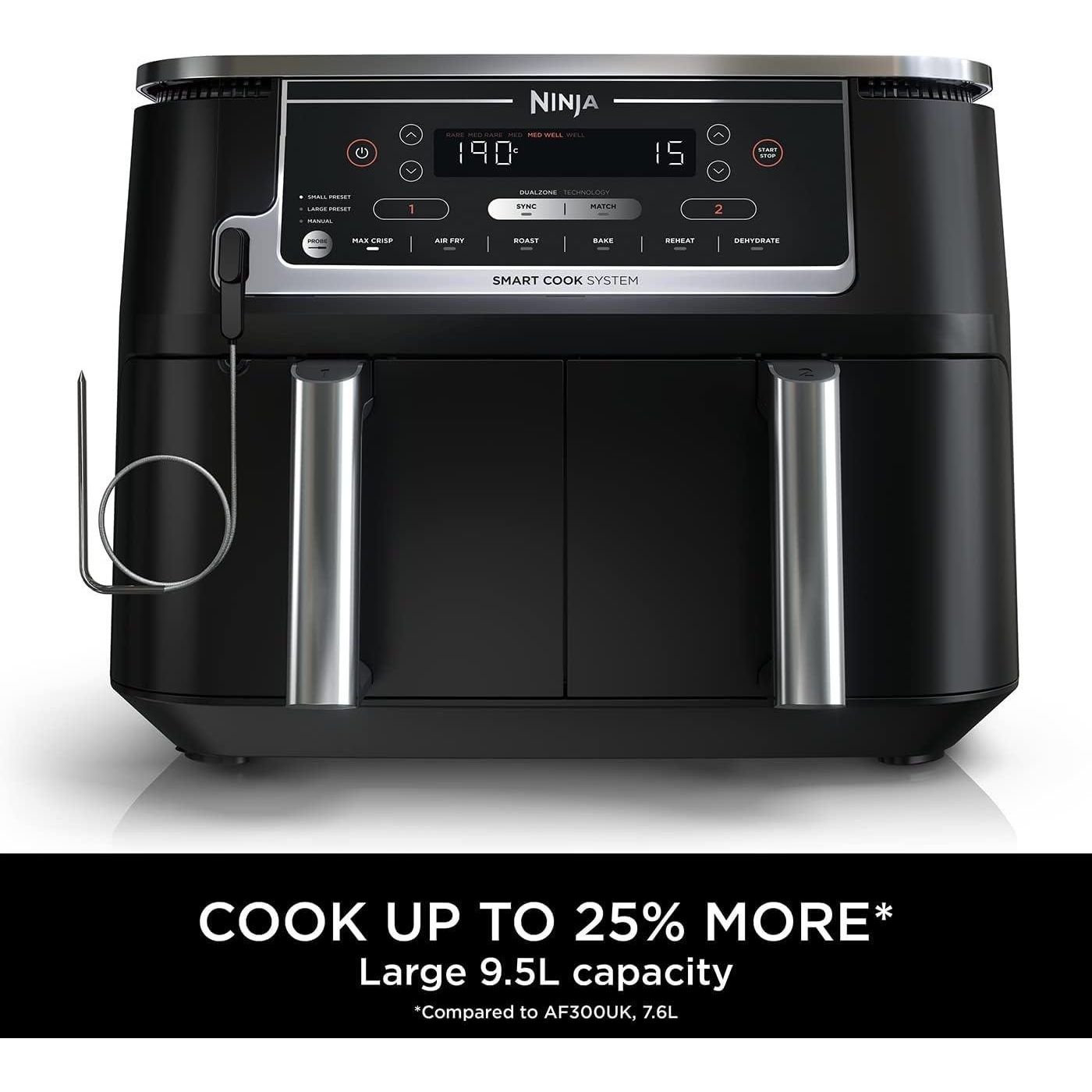 Ninja AF300UK Foodi Dual Zone Digital Air Fryer, 2 Drawers, 7.6L, 6-in-1, Black - UK - Baig Merchant