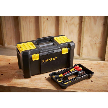 Stanley STST1-75520 Essential Portable Storage 19" Toolbox With Removable Tray & Plastic Latches, Black/Yellow - Baig Merchant