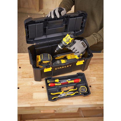 Stanley STST1-75520 Essential Portable Storage 19" Toolbox With Removable Tray & Plastic Latches, Black/Yellow - Baig Merchant