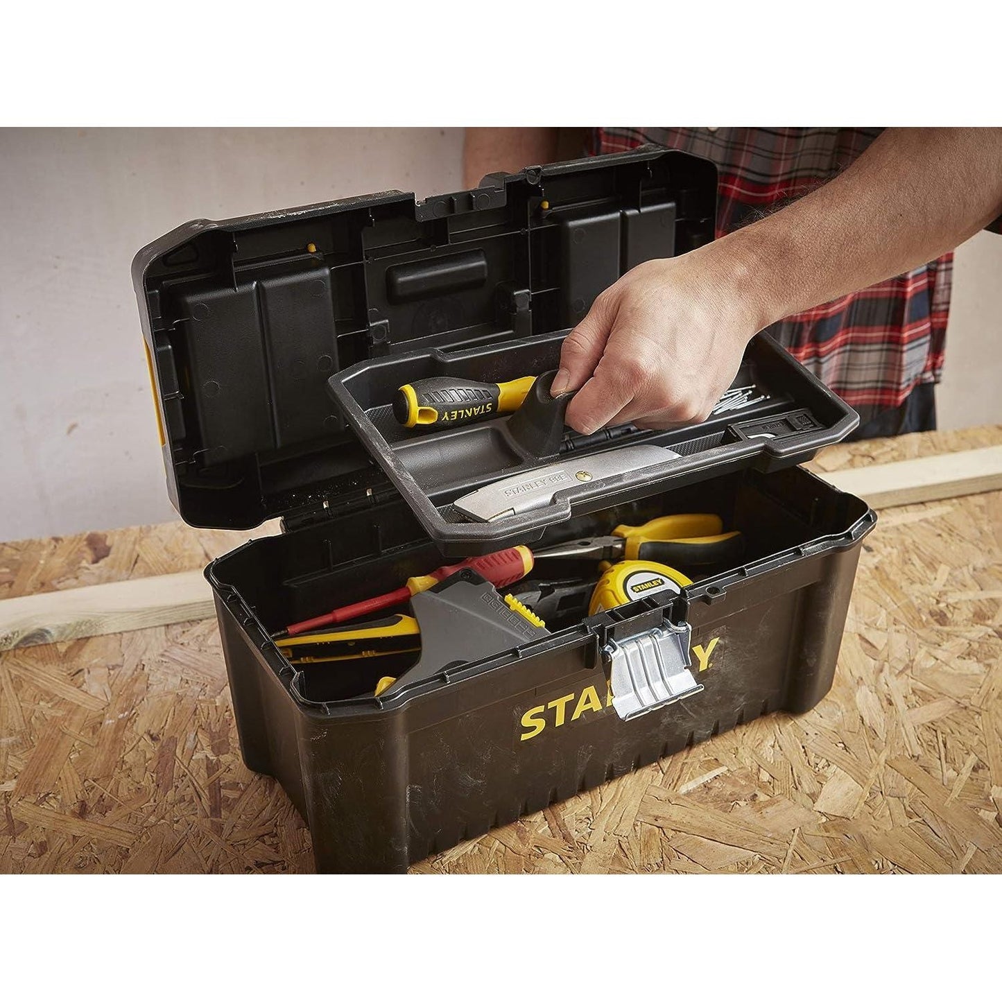 STANLEY STST1-75521 Essential 19 Toolbox with Metal latches, Black/Yellow, Inch - Baig Merchant