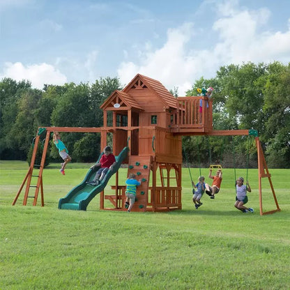 Wooden Garden Backyard Playhouse with Slide Discovery Skyfort II Playcentre (3-10 Years) - Baig Merchant